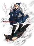  ahoge antlers bag black_hair blonde_hair boots christmas fate/stay_night fate/zero fate_(series) gintama gloves hat kayneth_archibald_el-melloi lancer_(fate/zero) male multiple_boys parody santa_costume santa_hat sledding snow standing_on_person translated white_gloves yo_(chimo) 