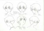  blush boy character_sheet child closed_eyes collarbone male model_sheet monochrome natsuyasumi. official_art po-ju poju production_art short_hair shota solo translation_request yuu_(natsuyasumi.) 