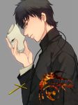  assassin_(fate/zero) brown_eyes brown_hair command_spell cross fate/stay_night fate/zero fate_(series) kotomine_kirei male mask nishi_juuji profile short_hair simple_background solo 