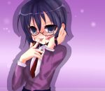  1girl blood corpse_party glasses necktie purple_eyes purple_hair saenoki_naho school_uniform solo tounyo violet_eyes yandere yandere_cd 