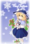  blonde_hair bow braid capelet christmas dress hair_bow hat highres kirisame_marisa mesou-san short_hair solo subterranean_animism touhou witch_hat yellow_eyes 