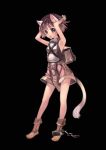  armpits arms_up bare_shoulders boots brown_eyes brown_hair cat_ears cat_tail cuffs novice okishi_jien okishiji_en open_mouth ragnarok_online short_hair simple_background solo tail 