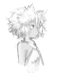  animal_ears bare_shoulders cat_ears dark_skin dress highres messy_hair monochrome oniro original pas_(paxiti) short_hair side sketch solo white_hair yohun_(oniro) 