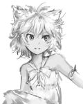  animal_ears armlet bare_shoulders cat_ears dark_skin dress highres messy_hair monochrome oniro original pas_(paxiti) short_hair sketch solo white_hair yohun_(oniro) 