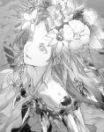  beatless flower from_above greyscale hair_flower hair_ornament halftone long_hair monochrome redjuice snowdrop snowdrop_(beatless) solo 