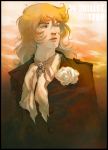  alhambra androgynous blonde_hair blue_eyes cravat dated evening female flower formal french jacket lips looking_away oscar_francois_de_jarjayes reverse_trap rose solo tomboy twilight versailles_no_bara white_rose 