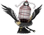  birdcage black_hair black_wings cage claws commentary hat looking_at_viewer mazeran persona pointy_ears shameimaru_aya simple_background solo talons tokin_hat touhou transparent_background wings yellow_eyes 
