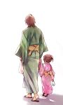  1girl age_difference bad_id brown_hair father_and_daughter hand_holding holding_hands japanese_clothes kaburagi_kaede kaburagi_t_kotetsu kimono mori-003 obi sandals shadow short_hair side_ponytail simple_background tiger_&amp;_bunny white_background 