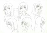  androgynous bare_shoulders character_sheet child collarbone color_trace expressions facial_expression happy long_hair male model_sheet monochrome natsuki natsuki_(natsuyasumi.) natsuyasumi. official_art open_mouth po-ju poju production_art shota smile solo translation_request trap 