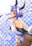  back_seamed_legwear blue_hair bunny_ears bunnysuit detached_collar fujioka_yatsufusa hachi_bou heterochromia lavolpe_(yagisaka_seto) long_hair looking_back original pantyhose payot tail wrist_cuffs 