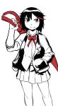  1girl black_hair hand_in_pocket kill_la_kill matoi_ryuuko monochrome multicolored_hair over_shoulder pleated_skirt school_uniform short_hair skirt solo spot_color streaked_hair sword sword_over_shoulder tsukudani_(coke-buta) weapon weapon_over_shoulder 