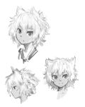  animal_ears cat_ears dark_skin face highres messy_hair monochrome oniro original pas_(paxiti) short_hair side sketch solo white_hair yohun_(oniro) 