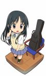  :o akiyama_mio bass_guitar black_eyes black_hair black_legwear chair chibi faux_figurine guitar_case hakoniwa instrument instrument_case isometric jkp423 k-on! kneehighs komase_(jkp423) long_hair open_mouth school_uniform shoes skirt solo sweater_vest uwabaki 