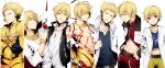  blonde_hair bodypaint bracelet casual chain chains child child_gilgamesh cup earrings fate/hollow_ataraxia fate/stay_night fate/zero fate_(series) fur_coat gilgamesh highres jewelry male midriff multiple_persona necklace red_eyes short_hair wine wine_glass xia_(ryugo) young 