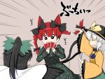  animal_ears black_hair black_wings bow braid cape card cat_ears cat_tail closed_eyes covering covering_face covering_mouth dress extra_ears eyes_closed green_dress hair_bow hair_ribbon hat kaenbyou_rin komeiji_koishi multiple_girls multiple_tails playing_card ponytail red_eyes red_hair redhead reiuji_utsuho ribbon ripping rokunen shirt silver_hair skirt tail third_eye touhou twin_braids wings 