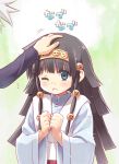  alluka_zoldyck black_hair blue_eyes blush brothers eretto hair_ornament hairband hand_on_head hands_on_own_chest hunter_x_hunter japanese_clothes killua_zoldyck kimono male multi-tied_hair multiple_boys open_mouth petting siblings silver_hair wink 