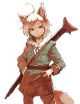  ahoge albino animal_ears copyright_request fur_trim gun hands_on_hips jacket looking_at_viewer machine_gun mg34 military military_uniform nerima red_eyes rifle short_hair simple_background solo standing swastika tail uniform weapon 