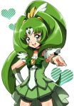  bike_shorts blush bow choker cure_march dress green green_dress green_eyes green_hair hair_ornament hairpin heart hukuisan long_hair magical_girl midorikawa_nao ponytail precure ribbon shorts_under_skirt smile smile_precure! solo tri_tails 