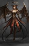 bat_wings breasts brown_eyes chain cuffs demon_girl dress hbptcsg2 head_wings original solo succubus wings 