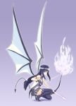  adapted_costume akemi_homura alternate_costume arrow bare_shoulders bat_wings black_hair boots bow_(weapon) demon_tail demon_wings energy_arrow fingerless_gloves fireball frown gloves hairband highres horns kirigaya_yuuji long_hair mahou_shoujo_madoka_magica pleated_skirt purple_eyes skirt solo squatting tail thigh-highs thigh_boots thighhighs violet_eyes weapon wings yugake zettai_ryouiki 