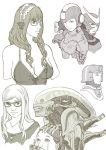  alien alien_(movie) android breasts crossover fangs glasses hand_on_head hand_over_mouth heart helmet jewelry kusagami_style large_breasts lips monochrome monster necklace oldschool original robot rockman science_fiction simple_background sketch tears white_background x-ray xenomorph 