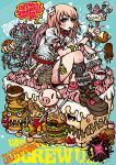  boned_meat boots cake doughnut food fork french_fries hamburger highres jewelry knee_boots lock meat mouth_hold original padlock pig pink_hair project.c.k. skull tattoo 