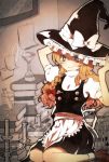  1girl beaker book book_stack bow braid candle hair_bow hat kirisame_marisa kneeling solo test_tube touhou witch witch_hat 