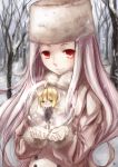  ahoge ali_manami blonde_hair chibi fate/stay_night fate/zero fate_(series) fur_hat green_eyes hat irisviel_von_einzbern long_hair multiple_girls red_eyes saber white_hair 