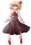  1girl alphes_(style) blonde_hair blouse dairi evil_smile fang parody red_eyes ribbon rumia shaded_face short_hair skirt smile style_parody touhou transparent_background vest 