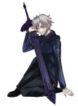  arondight fate/stay_night fate/zero fate_(series) fu_yukari grey_hair hoodie male matou_kariya solo sword weapon white_hair 