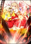  ascot blonde_hair chain chains flandre_scarlet frills hat highres nmaaaaa open_hand open_mouth puffy_sleeves red_eyes short_hair side_ponytail skirt skirt_set solo the_embodiment_of_scarlet_devil touhou wings wrist_cuffs 