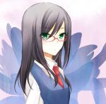  ano_hi_mita_hana_no_namae_wo_bokutachi_wa_mada_shiranai black_hair face glasses graphite_(medium) green_eyes highres long_hair looking_at_viewer portrait red-framed_glasses school_uniform solo traditional_media tsurumi_chiriko yuukiarisu 