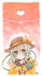  :&lt; blush bust green_eyes green_hair hat heart komeiji_koishi looking_up solo steepled_fingers symbol-shaped_pupils takamura third_eye touhou 