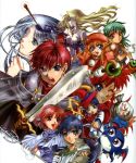  4boys 5girls adol_christin brandish chris_(eiyuu_densetsu) company_connection creature crossover dela_delon eiyuu_densetsu falcom feena_(ys) gaw jurio multiple_boys multiple_girls pipiro pockle popful_mail popful_mail_(character) shiroki_majo tatto white_background ys zwei!! 