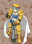  blue_eyes blue_hair breasts cape cleavage desperado_(gundam_age) emphasis_lines from_above gundam gundam_age hardhat hat helmet magical_girl mahou_shoujo_madoka_magica miki_sayaka neko-takosu short_hair shovel smile solo thumbs_up worktool 