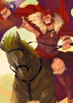  armor beard black_hair facial_hair fate/stay_night fate/zero fate_(series) horse male rage_(rojiura) red_eyes red_hair redhead reins rider_(fate/zero) short_hair sword weapon 