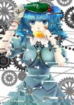  adjusting_hat bandaid blue_eyes blue_hair breasts candy dissolving eating gears glitch hair_bobbles hair_ornament hat kawashiro_nitori key lollipop shirt short_hair single_glove skirt skirt_set socha solo touhou twintails 