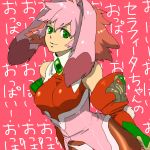  animal_ears bare_shoulders bodysuit breasts bunny_ears bunny_tail elbow_gloves gem gloves green_eyes multicolored_hair pantyhose pink pink_background pink_hair red_hair redhead seraphita solo tail xenogears xla009 