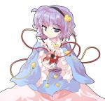  alphes_(style) asyura7 bust eyeball hairband heart komeiji_satori light_smile long_sleeves looking_away parody purple_eyes purple_hair short_hair simple_background skirt smile solo style_parody third_eye touhou violet_eyes wide_sleeves 