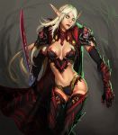  blank_eyes blood_elf breasts cape cleavage elf gauntlets ionen navel pauldron pauldrons pointy_ears solo sword thigh-highs thighhighs warcraft weapon white_hair world_of_warcraft 