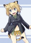  blonde_hair blue_eyes censored character_censor erica_hartmann military military_uniform novelty_censor open_mouth short_hair solo strike_witches tail tiger tiger_ears tiger_tail tsumutsumu uniform 