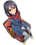  black_hair blue_legwear brown_eyes haine highres k-on! k-on!_movie long_hair looking_up luggage nakano_azusa pantyhose perspective solo 