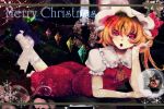  :o blonde_hair christmas doily flandre_scarlet hat looking_at_viewer lying merry_christmas on_stomach puffy_sleeves red_eyes short_hair short_sleeves side_ponytail skirt skirt_set snow snowflakes solo the_embodiment_of_scarlet_devil touhou wings yrzirst 
