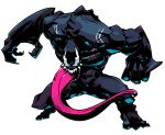  1boy claws fighting_stance male marvel monster muscle open_mouth sharp_teeth sido_(slipknot) simple_background solo standing tongue venom_(marvel) white_background 