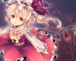  (21)suke adapted_costume ascot blonde_hair building flandre_scarlet hat hat_ribbon lace long_sleeves mihatarou open_mouth red_eyes ribbon short_hair side_ponytail skirt skirt_set smile solo the_embodiment_of_scarlet_devil touhou wings 