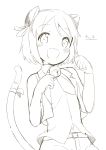  1girl :d animal_ears blush cat_ears cat_tail character_request fang highres looking_at_viewer monochrome muku-coffee open_mouth paw_pose short_hair simple_background smile solo tail white_background 