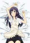  apron arm_up black_hair dakimakura highres iyakun long_hair lying purple_eyes solo violet_eyes working!! yamada_aoi 