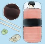  1man ally_(hisu) bad_id chopsticks futon ginger male miniboy original sleeping solo soy_sauce sushi wasabi 