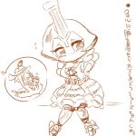  1girl alternate_costume blush chibi chibi_inset doll_joints embarrassed gothic_lolita knees_together_feet_apart lolita_fashion lowres monochrome muse_(skullgirls) no_arms sketch skullgirls solo taliesin_(skullgirls) tatugon translation_request 