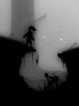  corpse dark fly glowing glowing_eyes grass greyscale limbo_(game) monochrome rotting shorts silhouette spikes tree trickysoldier vines 